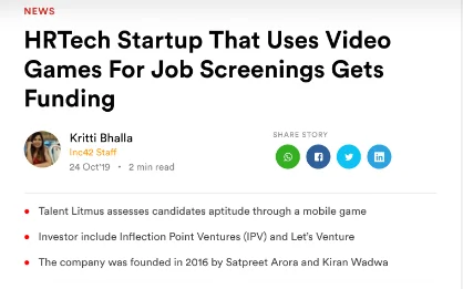 HRTech Startup that uses video games for job screening gets funding